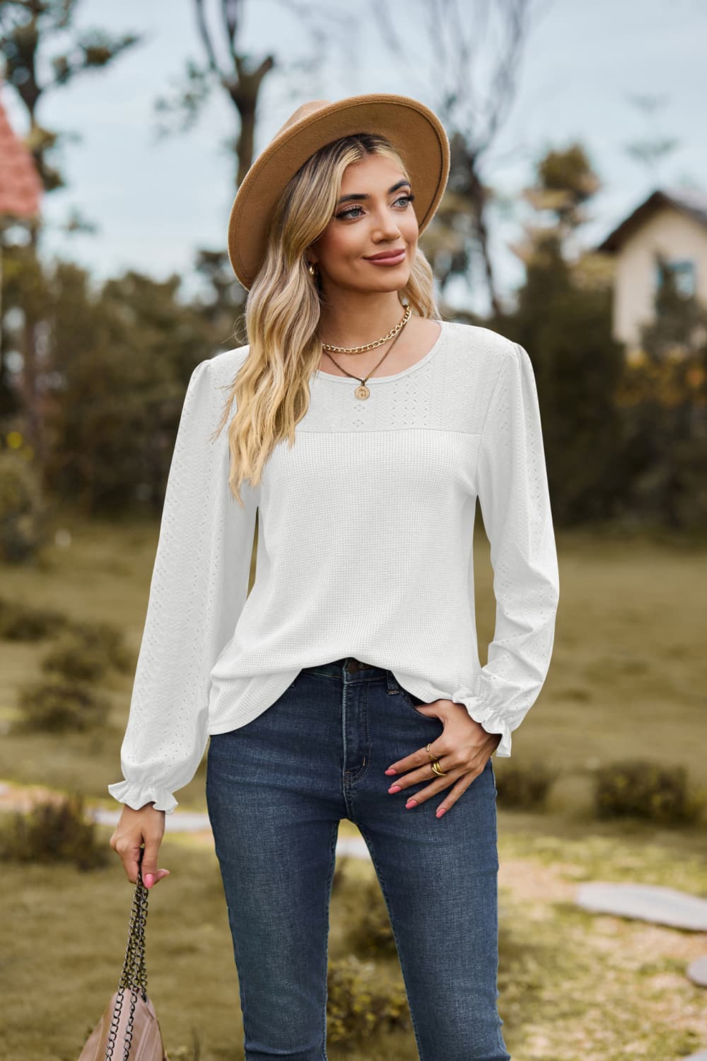 Round Neck Puff Sleeve Blouse, view 11