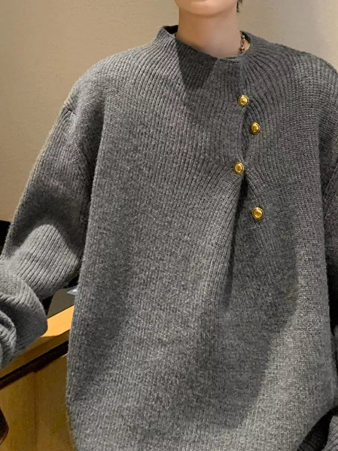 Men's Button-Accent Knitted Sweater, view 2