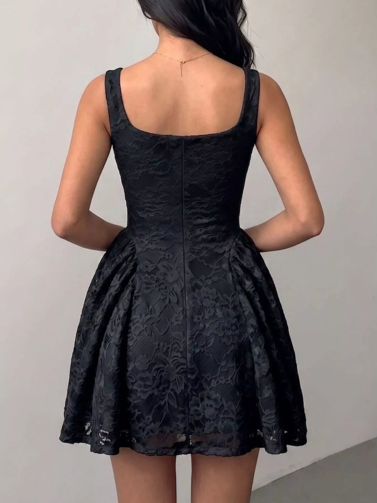 Floral Lace Square Neck Mini Dress - Lilixa.store
