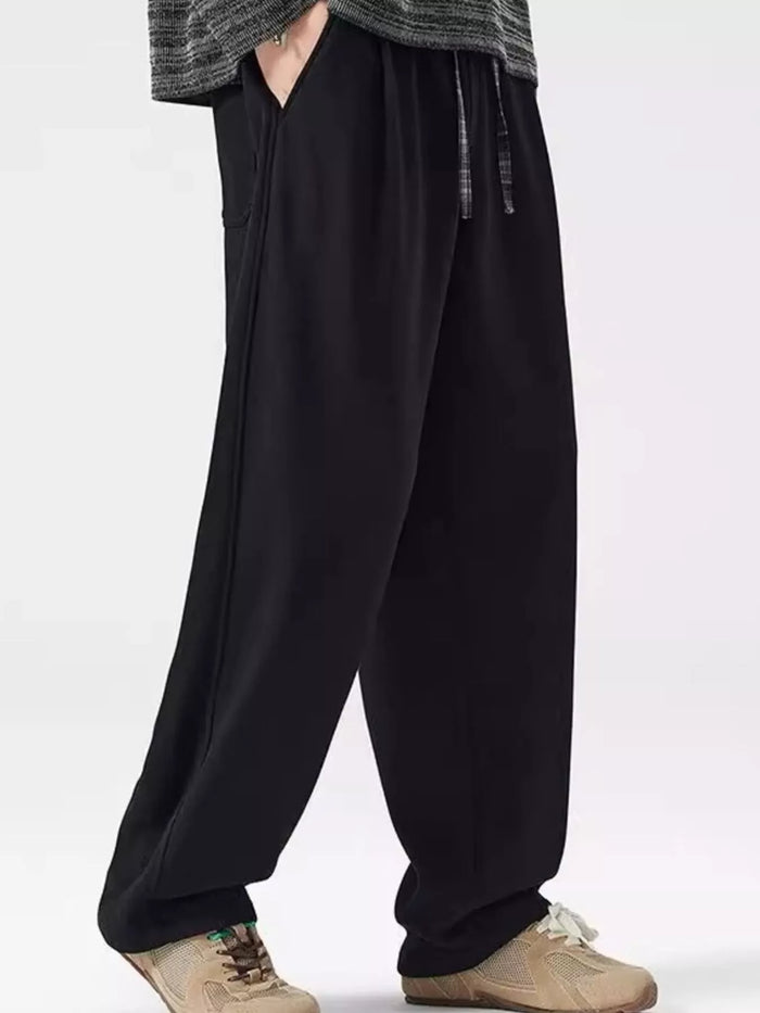 Men's Plus Size Loose Fit Drawstring Casual Pants in Black