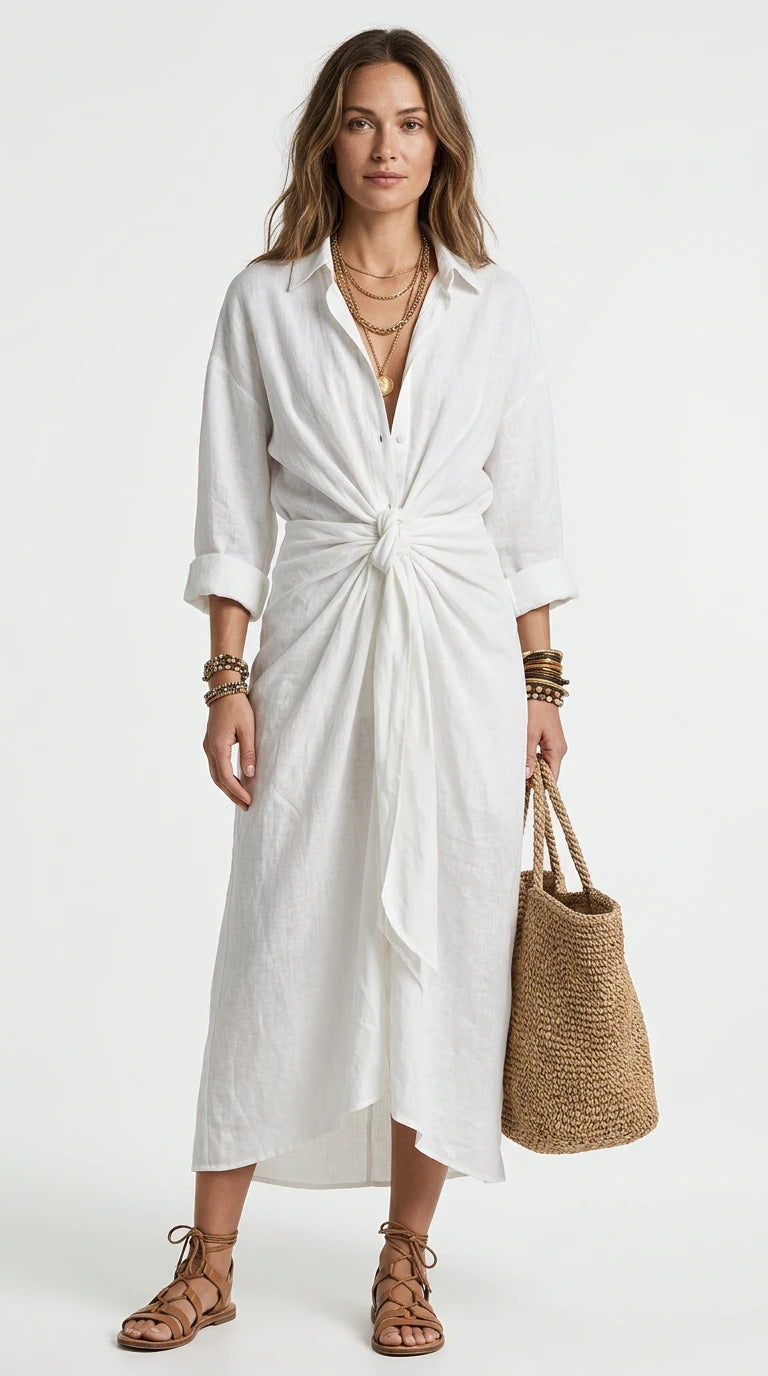 Front-Tie Maxi Shirt Dress