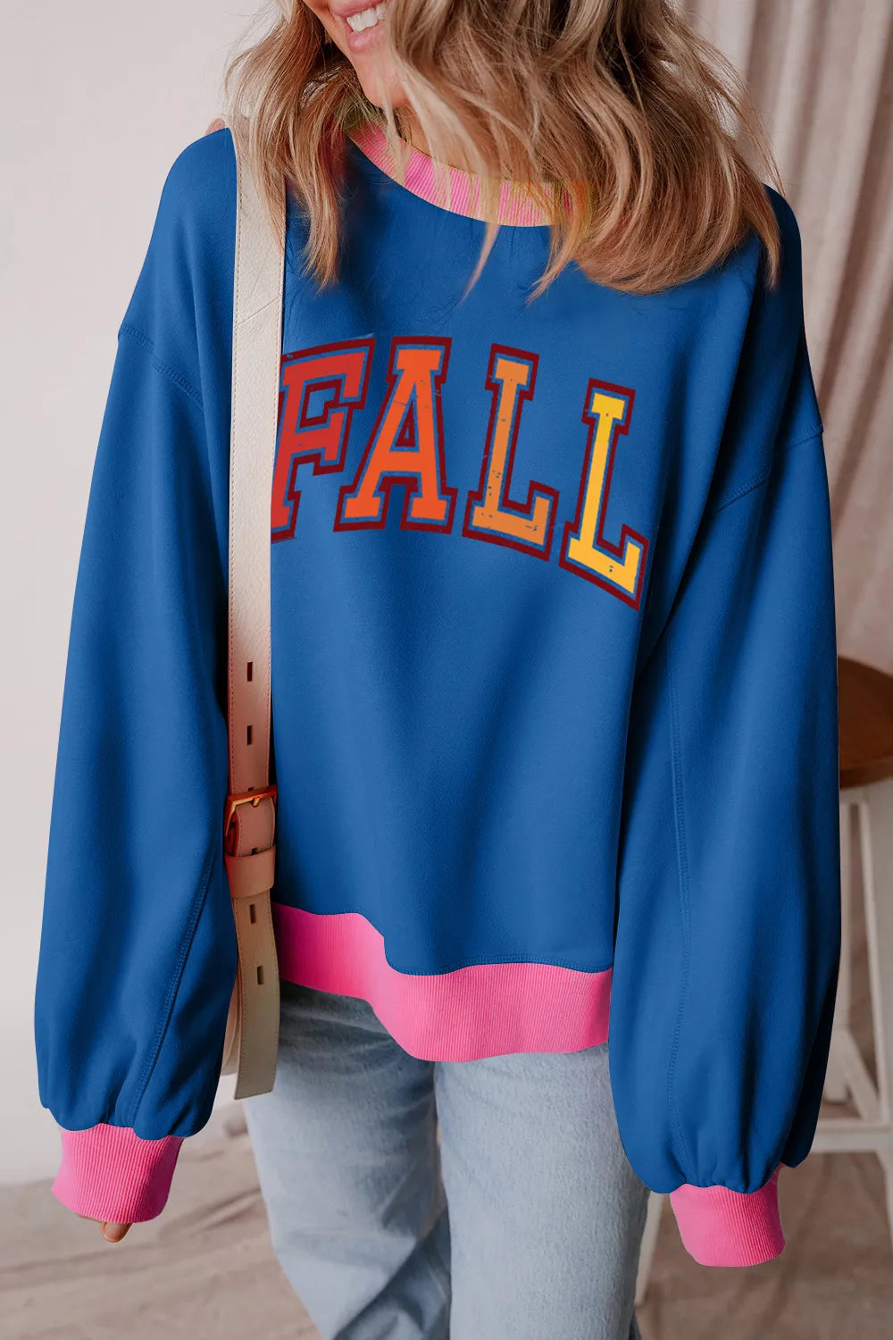 Letter Graphic Contrast Long Sleeve Sweatshirt - Lilixa.store