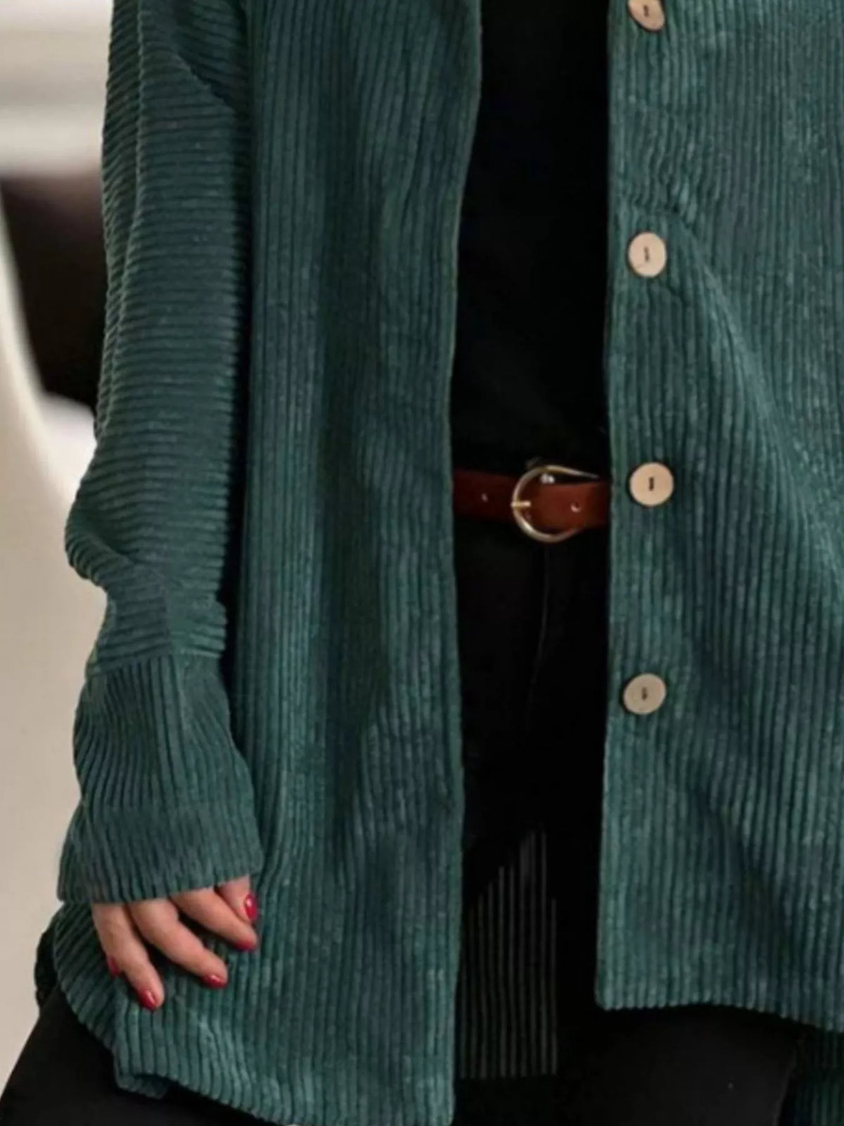 Full Size Corduroy Button Up Hooded Jacket Plus Size, view 2