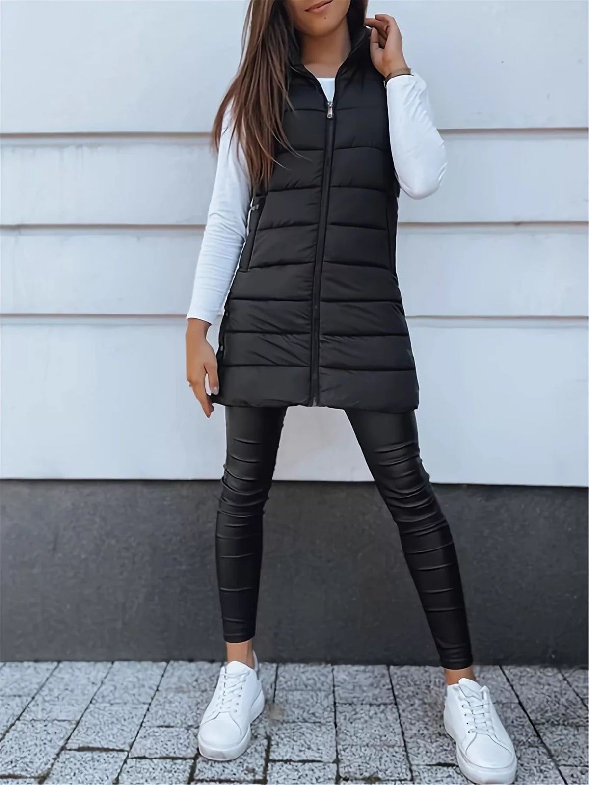 Zip Up Longline Hooded Puffer Vest Coat - Lilixa.store