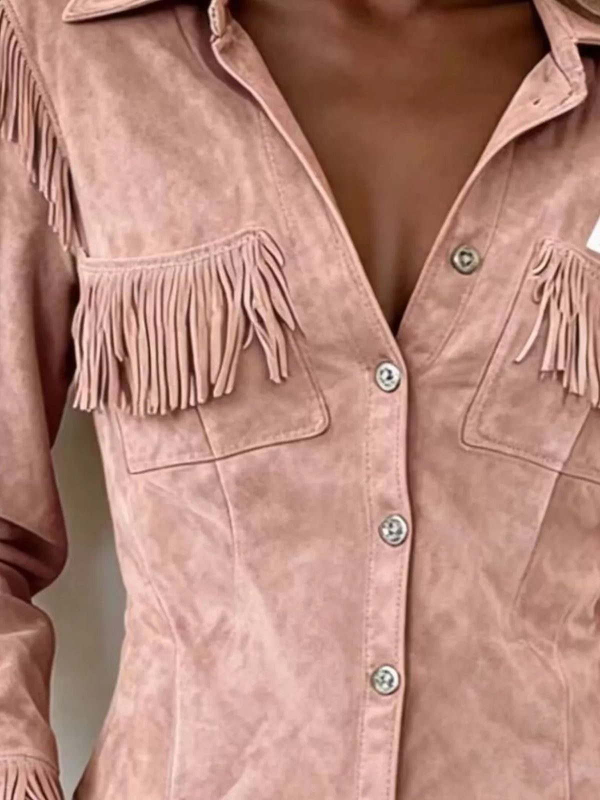Full Size Fringed Snap Down Jacket Plus Size
