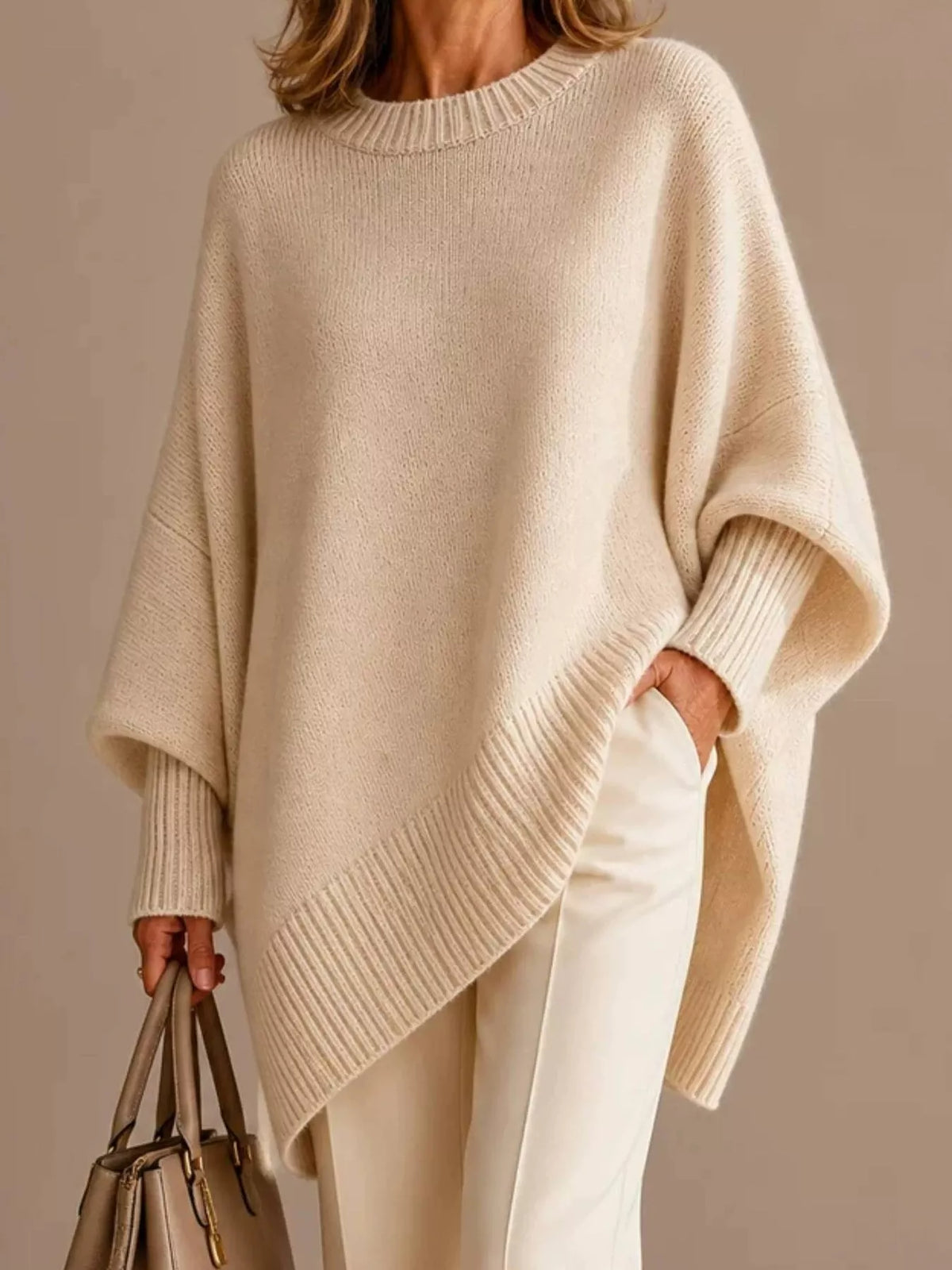 Oversized Batwing Sleeve Sweater in Apricot