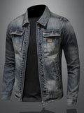 Men's Plus Size Washed Zip Up Denim Jacket with Chest Pockets - Lilixa.store