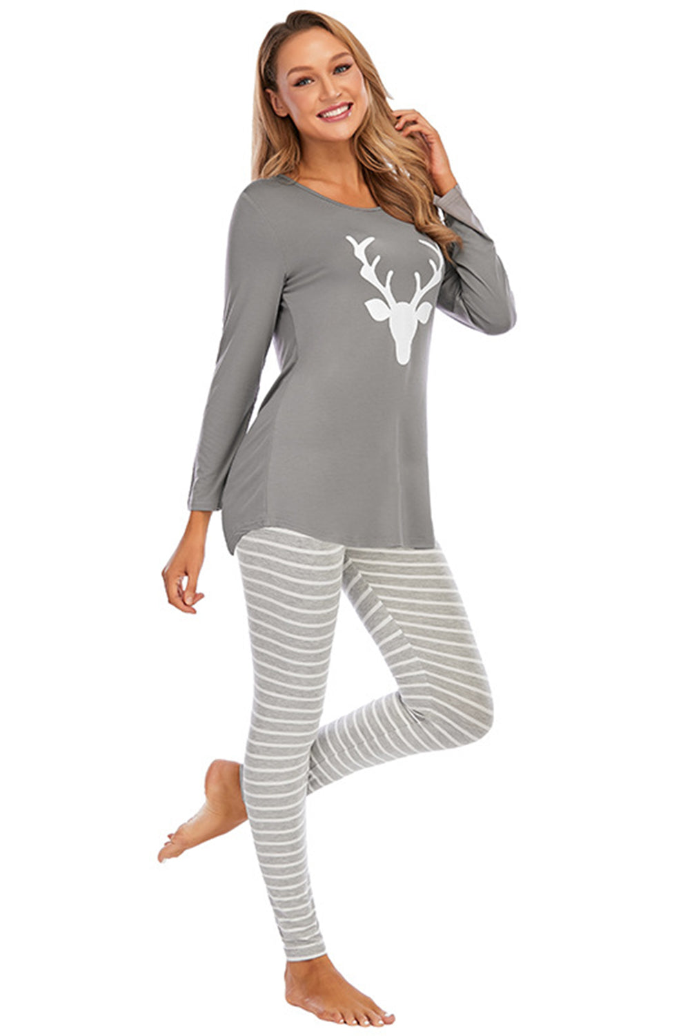Graphic Round Neck Top and Striped Pants Set - Lilixa.store