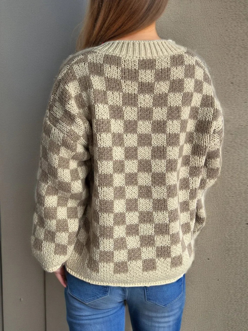 Checkered Button Up Round Neck Cardigan - Lilixa.store