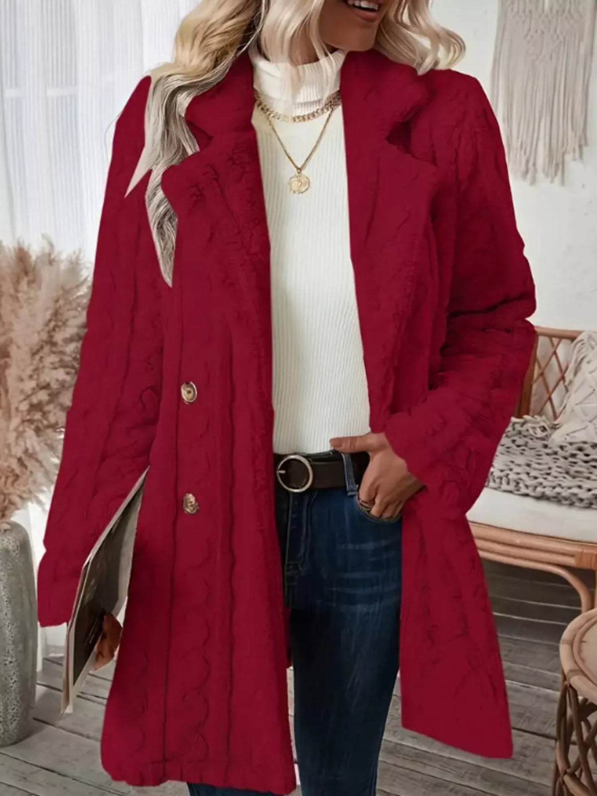 Cozy Faux Shearling Double-Breasted Outerwear, view 21
