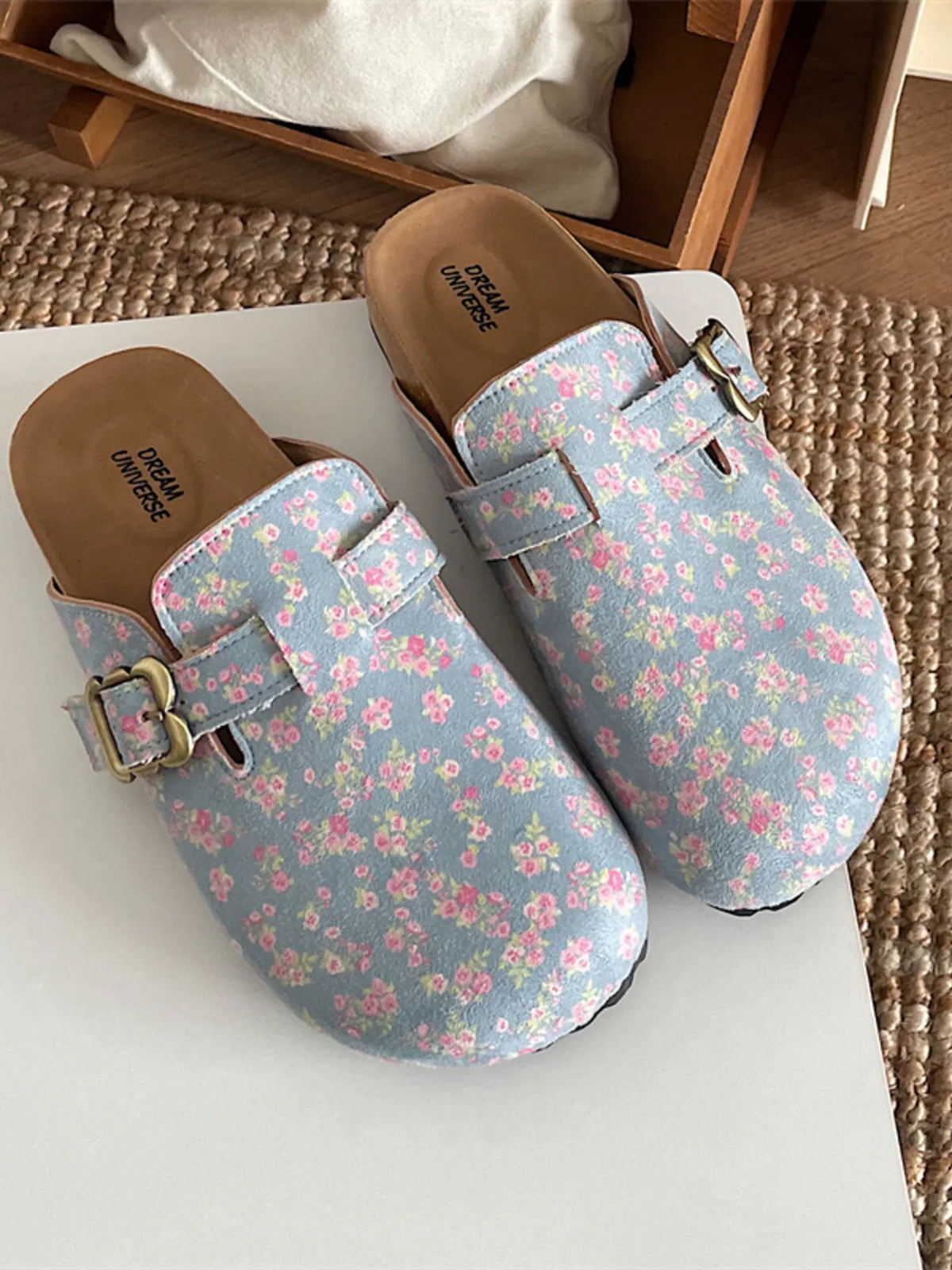 Floral Pattern Round Toe Slip-Ons in Floral Blue, view 6