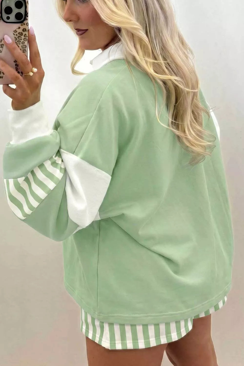 Striped Color Block Pullover Top Drawstring Shorts Set - Lilixa.store