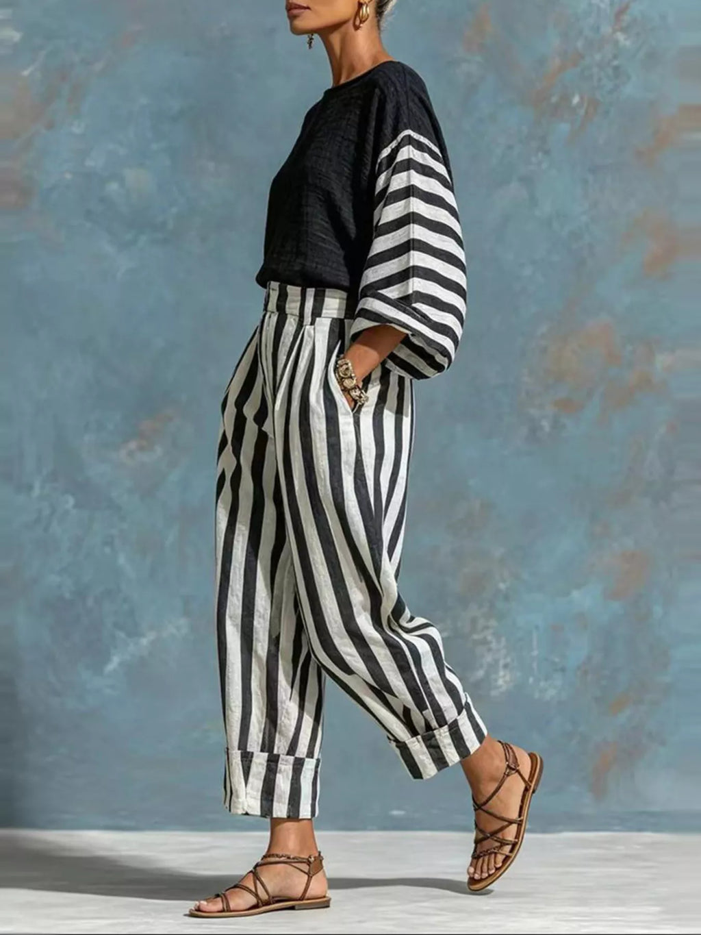 Striped Long Sleeve Top and Pants Set - Lilixa.store