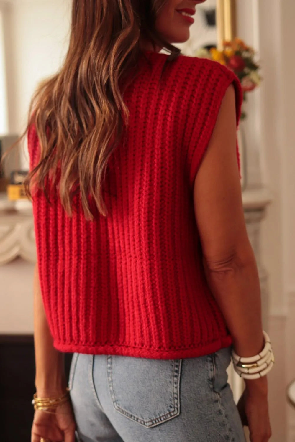 Button Down Sweater Vest with Pockets, view 3