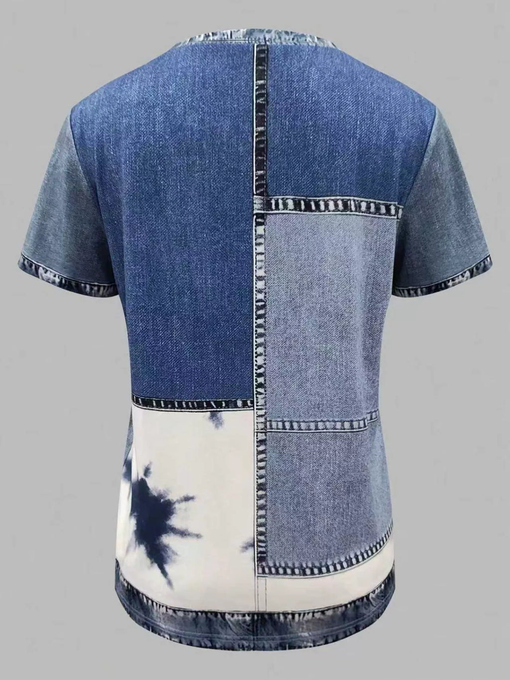 Denim Patchwork Short Sleeve Blouse - Lilixa.store