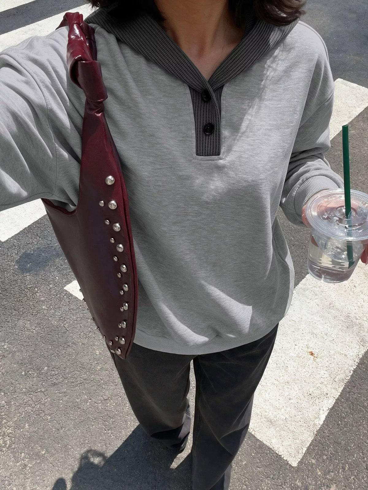 Dropped Shoulder Long Sleeve Hoodie in Gray, view 4
