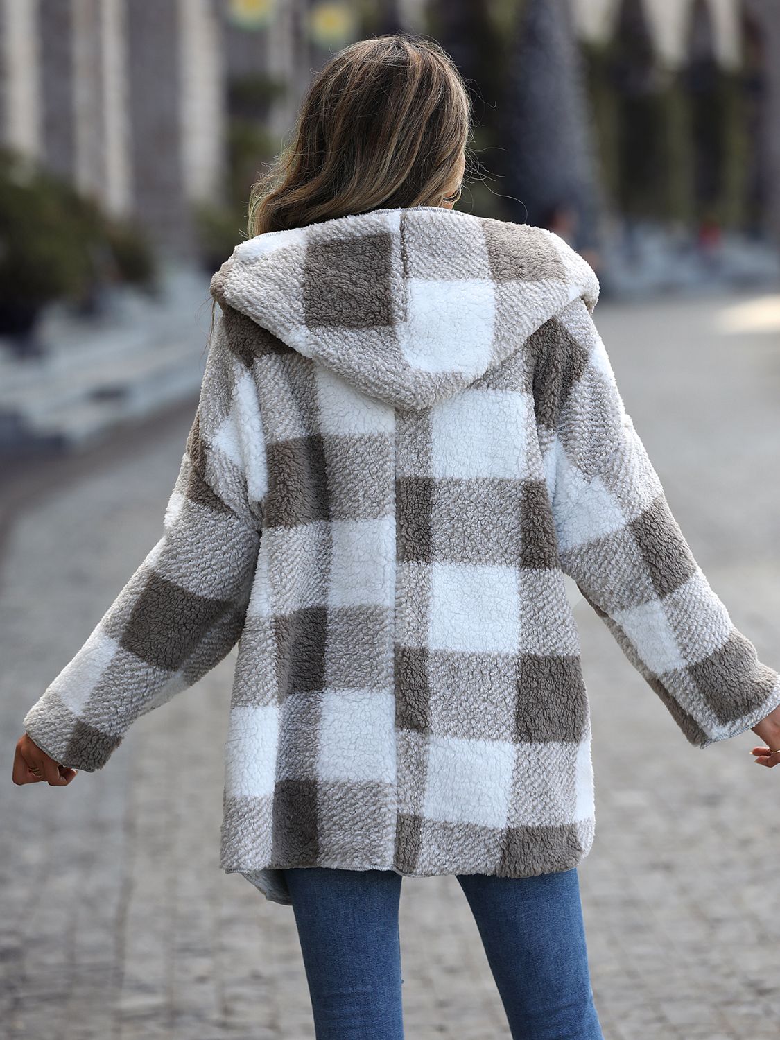 Plaid Open Front Hooded Coat - Lilixa.store