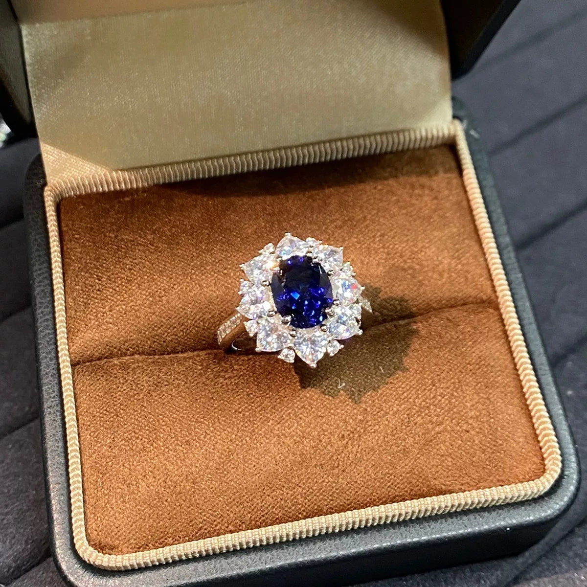 925 Sterling Silver Oval Royal Blue Sapphire Ring
