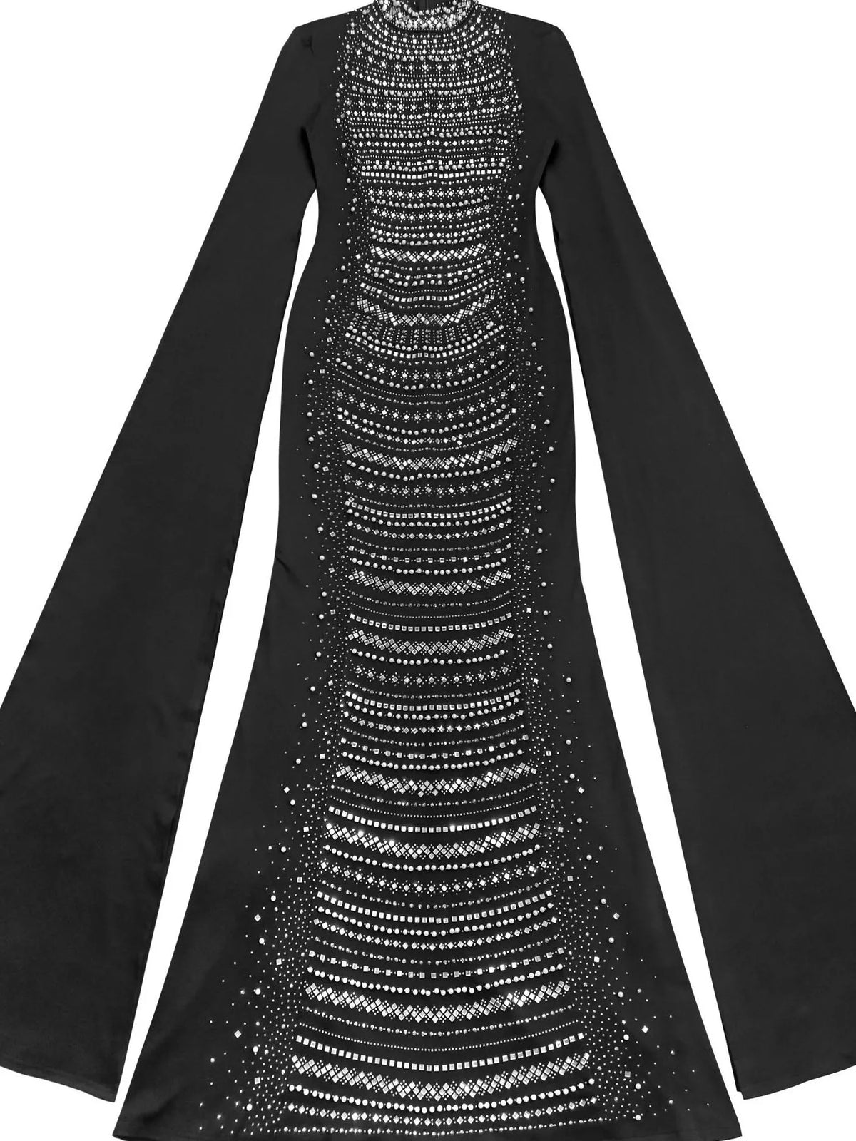 Rhinestone Slit Flare Sleeve Cape Maxi Dress - Lilixa.store
