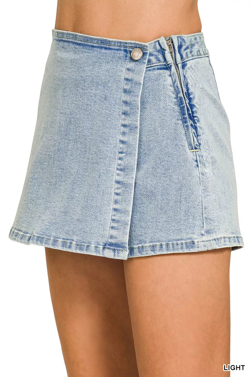 Zenana Wrap Front Denim Skort - Lilixa.store