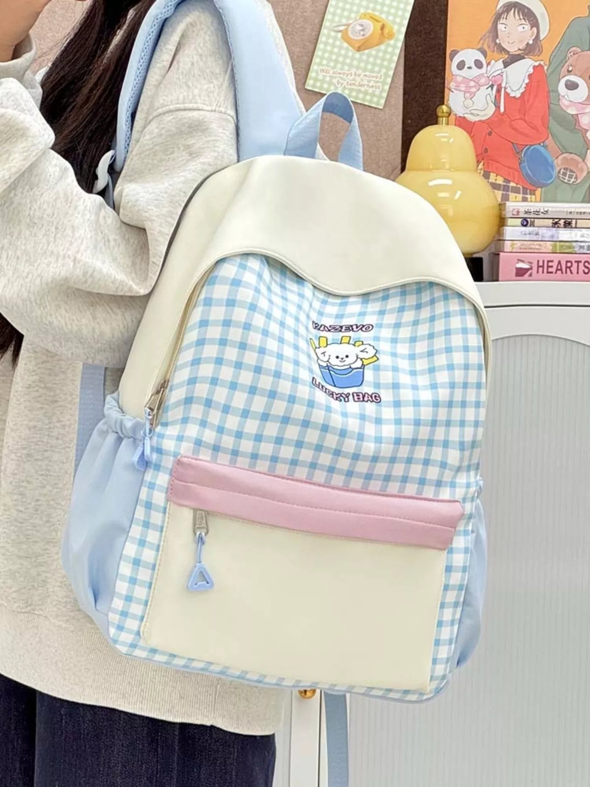 Cartoon Gingham Backpack Bag - Lilixa.store