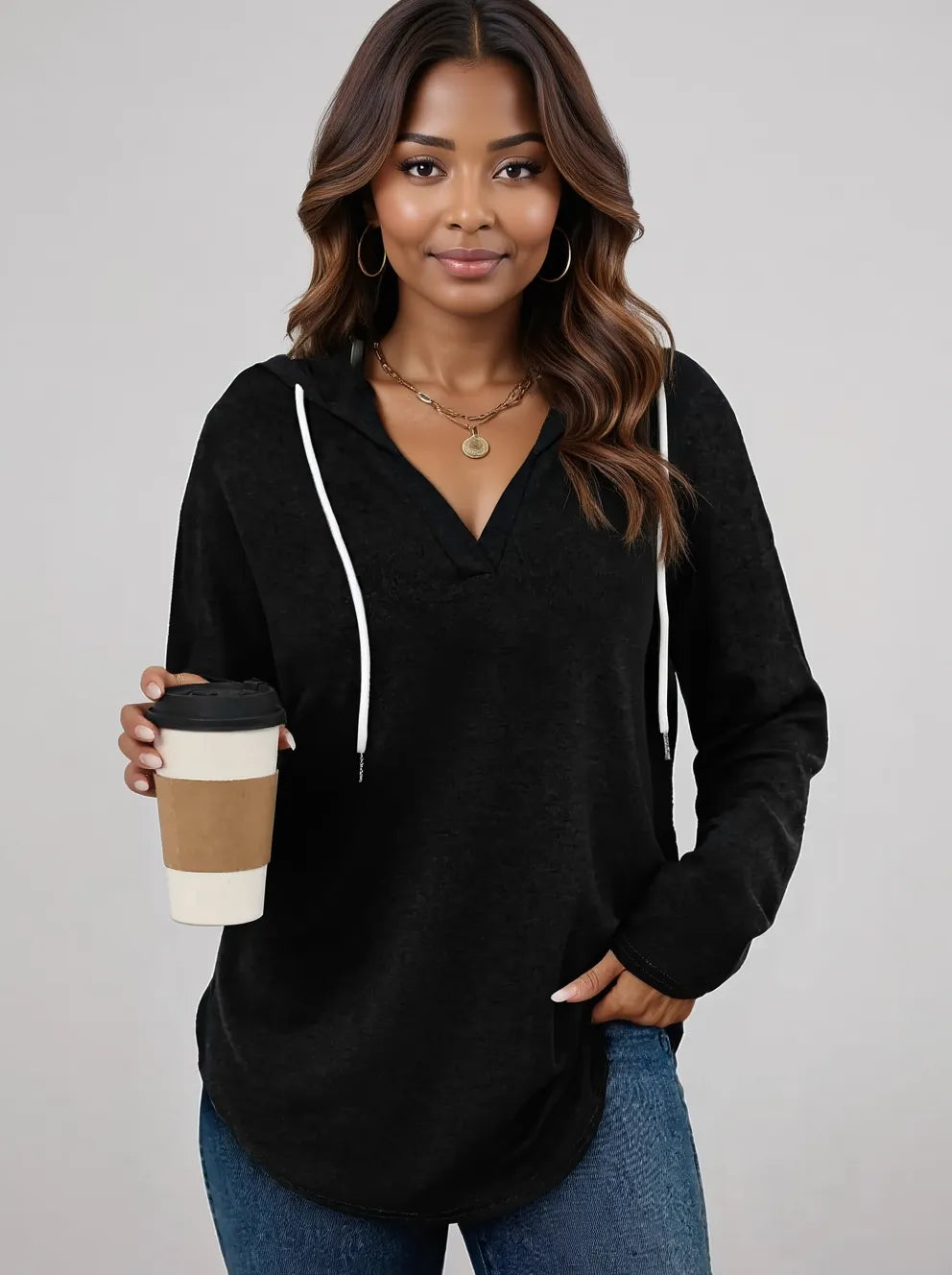Full Size Drawstring Long Sleeve Hoodie Plus Size - Lilixa.store