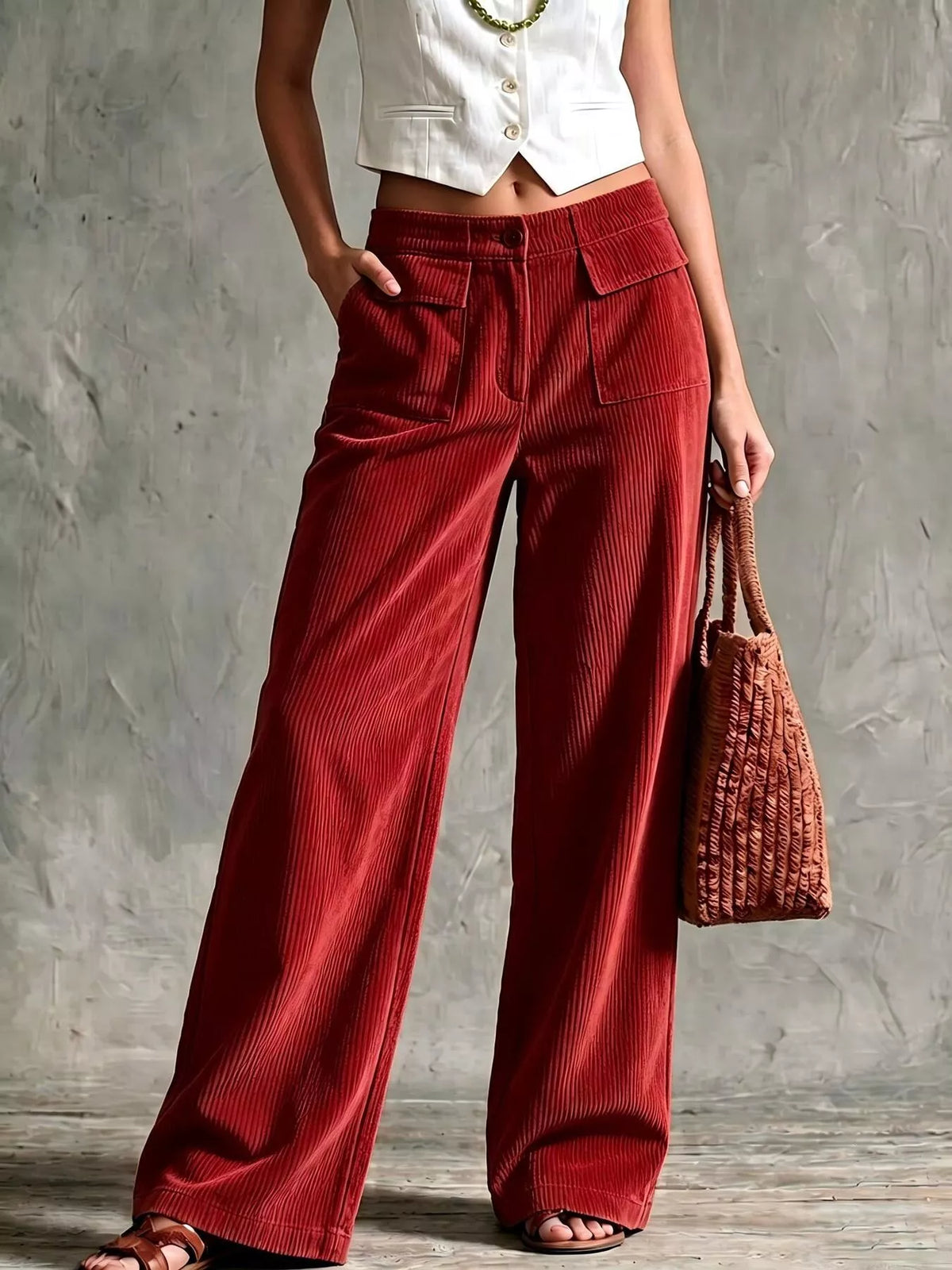 Full Size Wide-Leg Corduroy Pants Plus Size - Lilixa.store