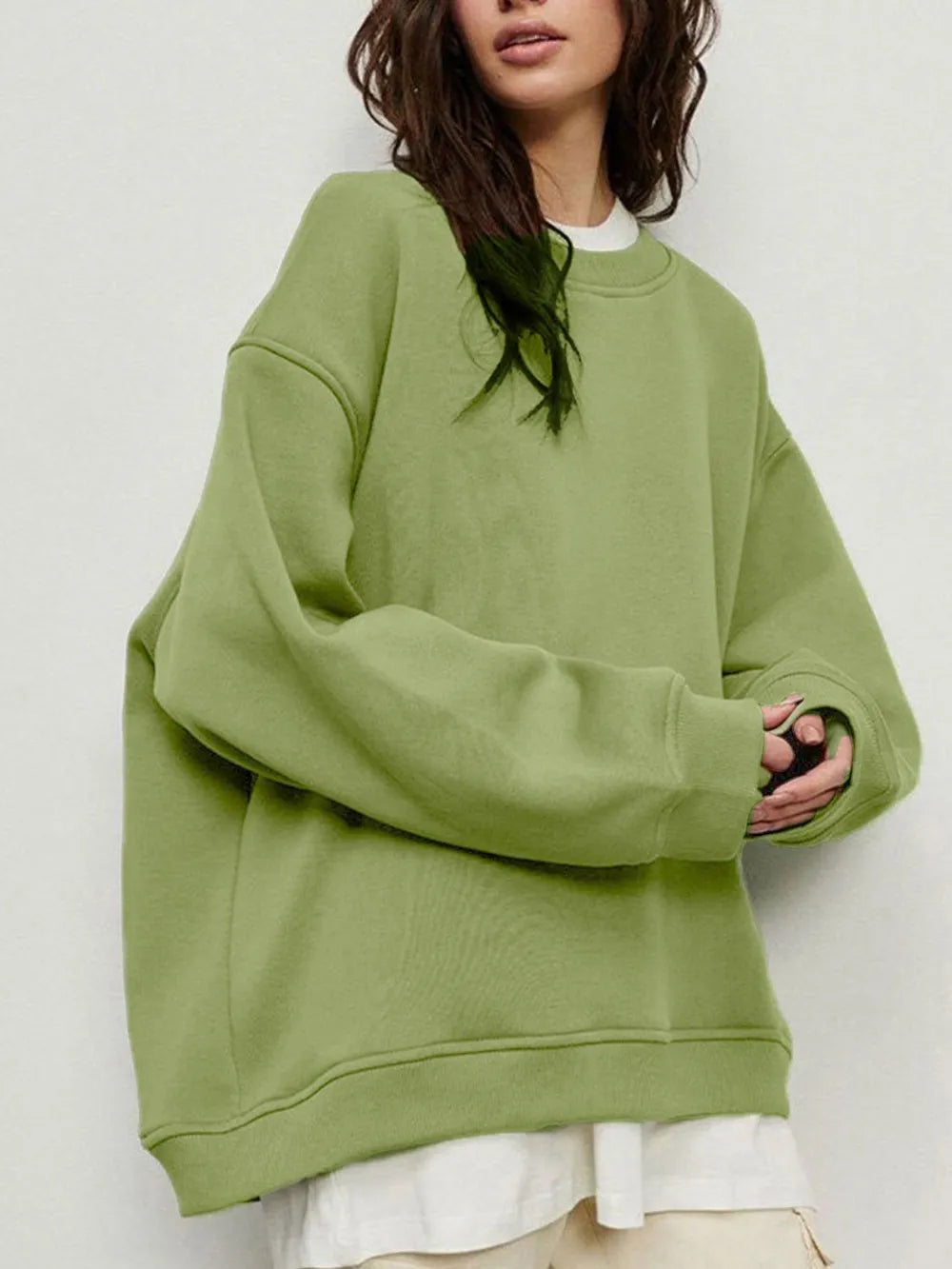 Round Neck Dropped Shoulder Long Sleeve Sweatshirt - Lilixa.store