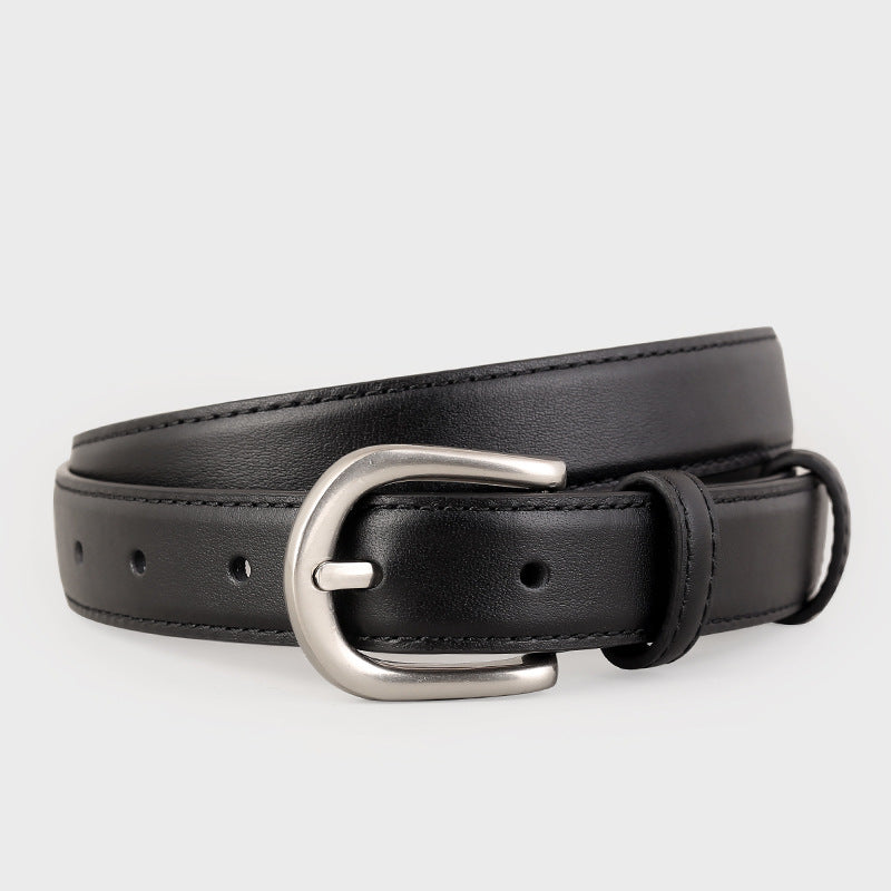 Classic Leather Belt with Silver Buckle - Lilixa.store