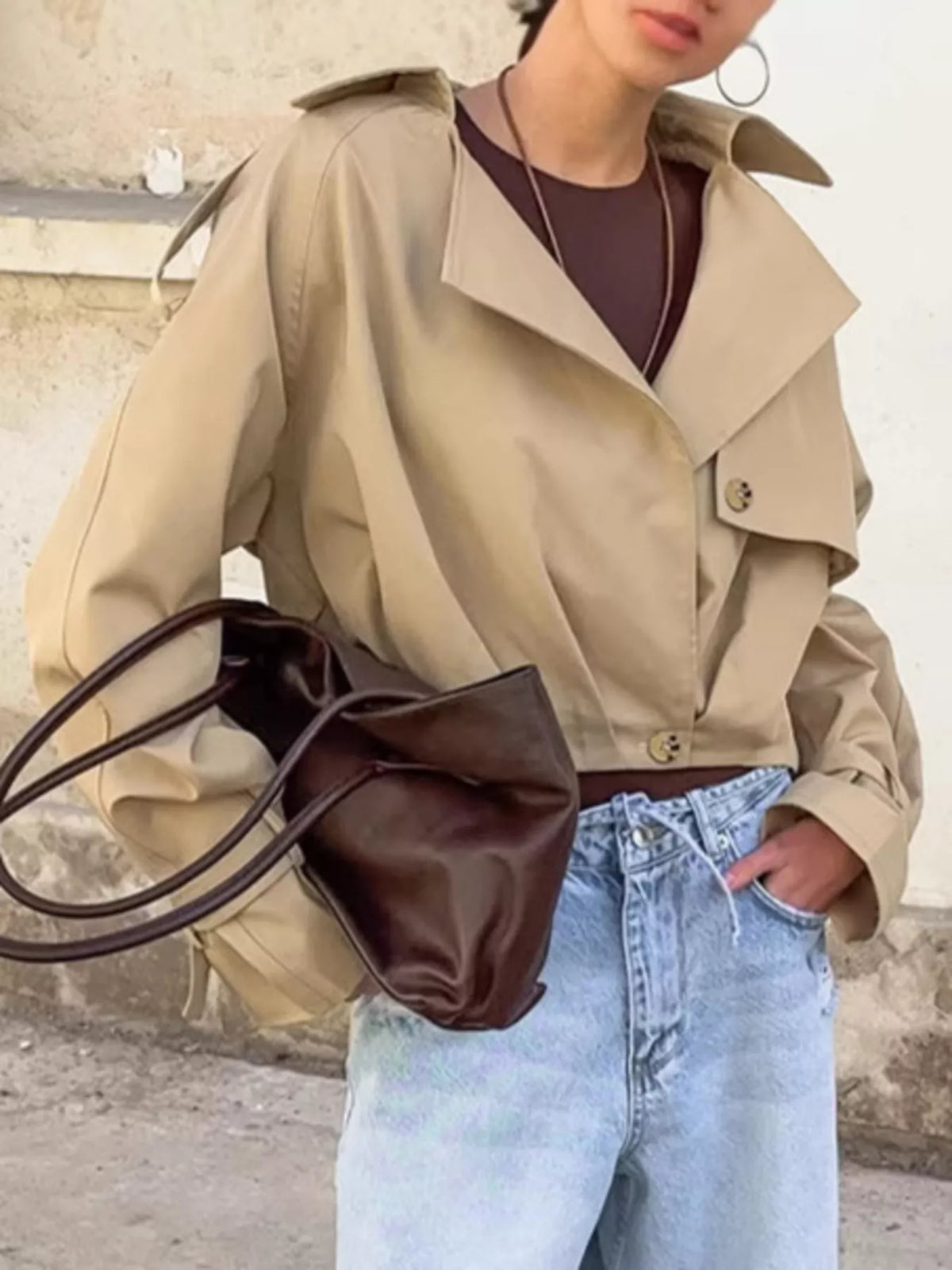 Wide Lapel Cropped Trench Coat