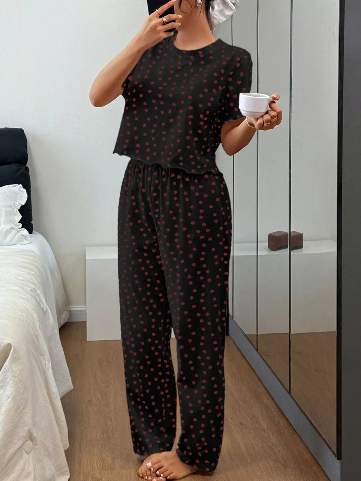 Polka Dot Short Sleeve Top and Shorts Set - Lilixa.store