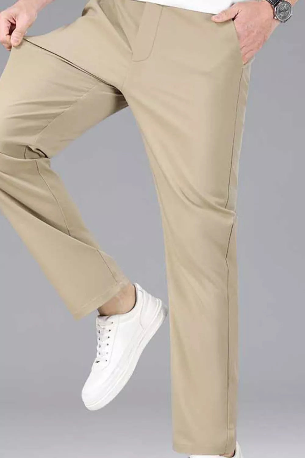 Men's Plus Size Casual Stretch Straight-Leg Pants in Khaki