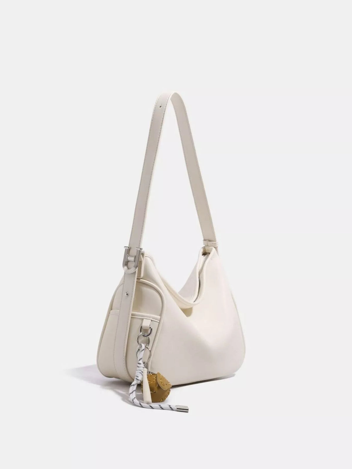 Hobo Shoulder Bag with Decorative Charms in Off-white, view 5