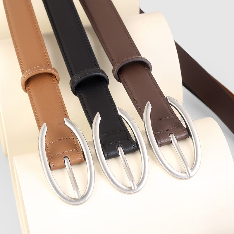 Oval Buckle Leather Belt - Lilixa.store