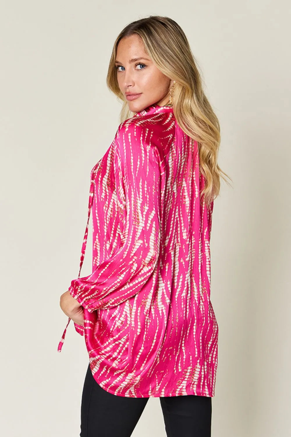 Double Take Full Size Printed Button Up Long Sleeve Shirt - Lilixa.store