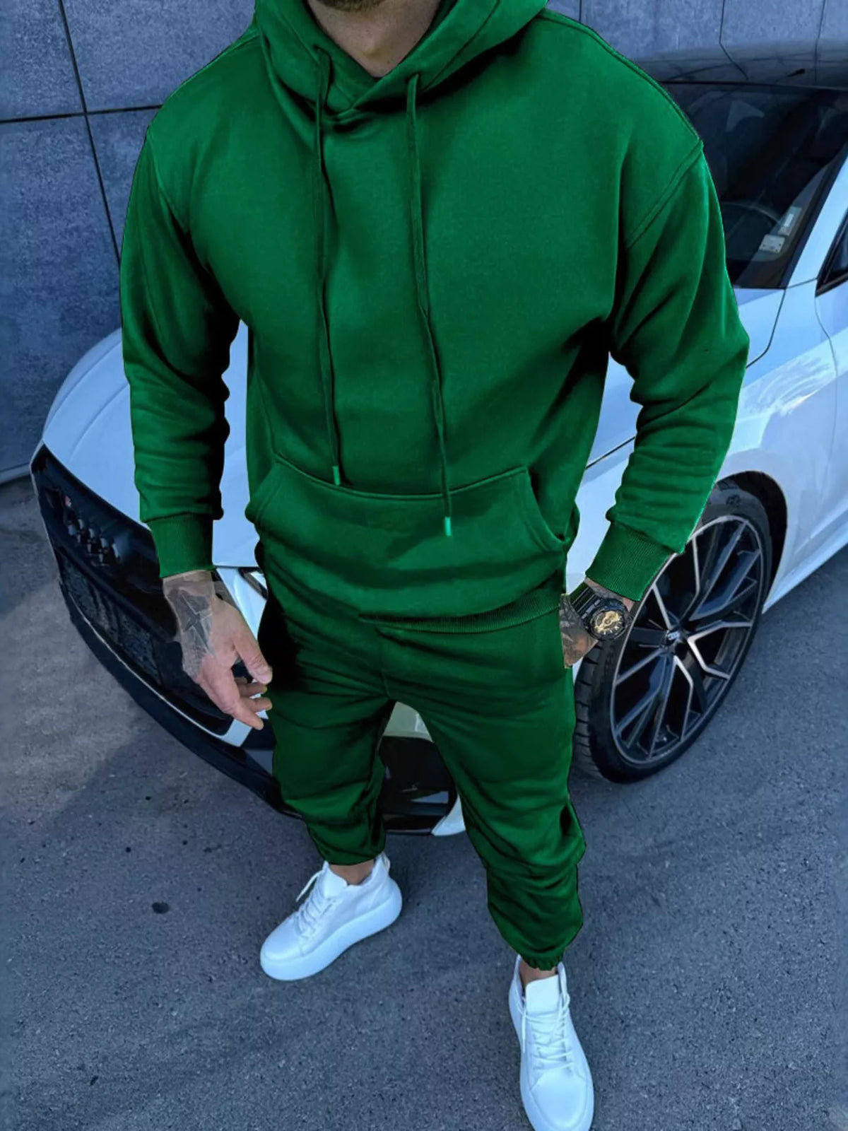 Men's Full Size Kangaroo Pocket Hoodie and Pants Set Plus Size
