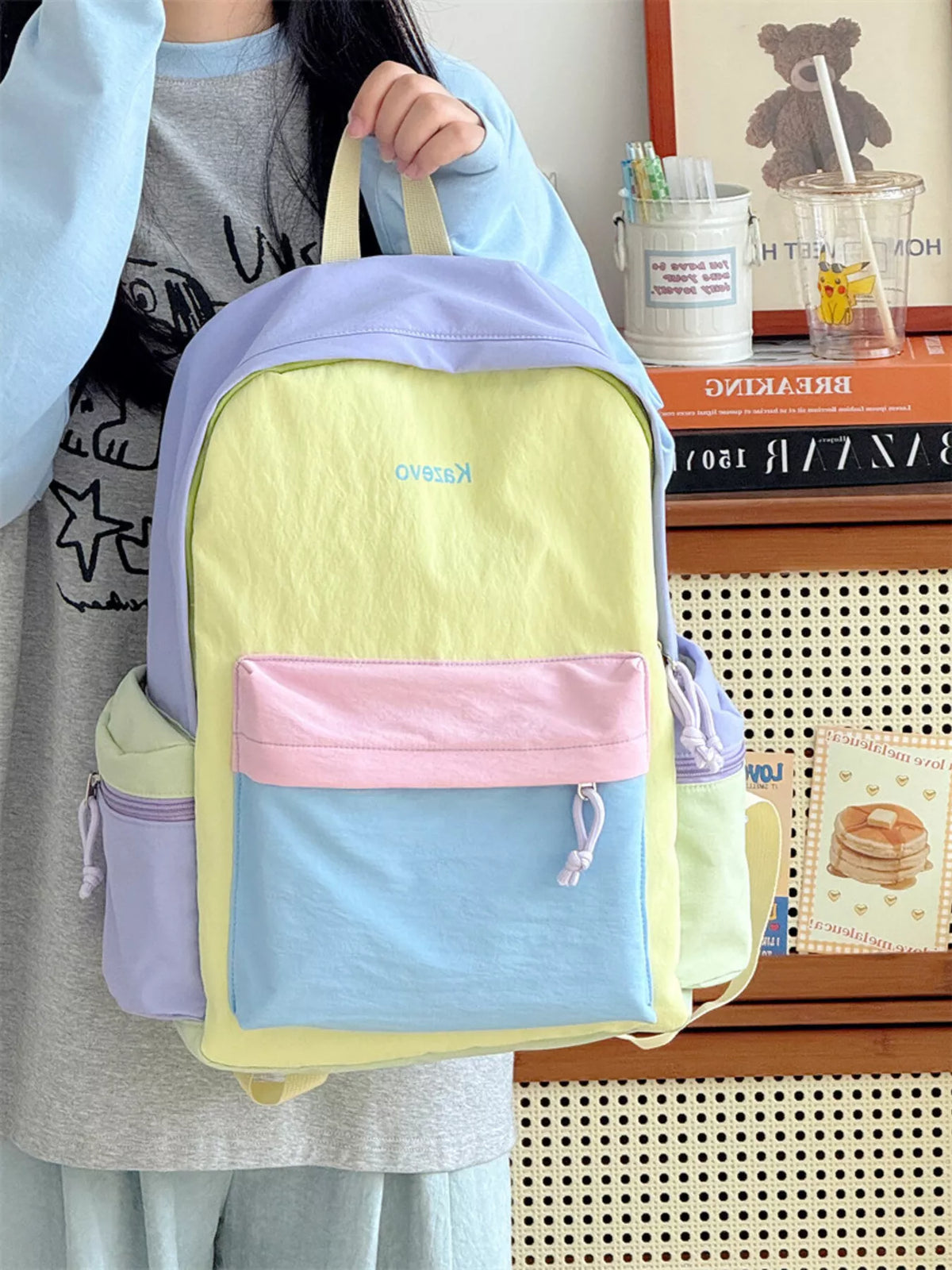 Color Block Lightweight Backpack Bag - Lilixa.store