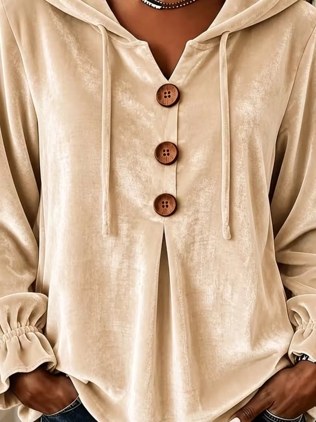 Full Size Decorative Buttons Velvet Hoodie Plus Size - Lilixa.store