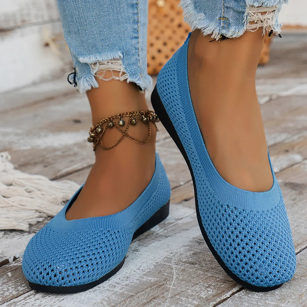 Solid Color Mesh Flat Slip-Ons in Sky Blue