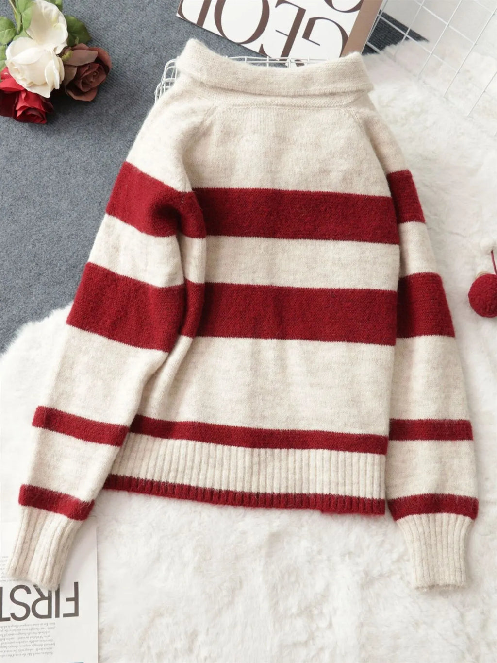 Striped Button-Up Cozy Cardigan - Lilixa.store
