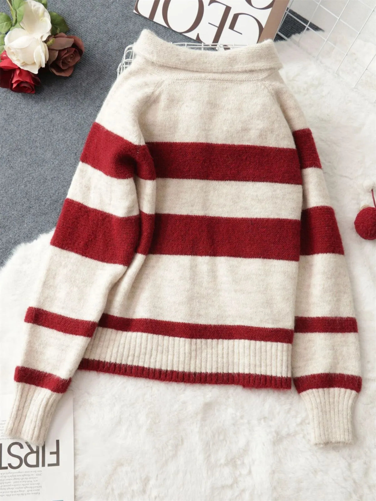 Striped Button-Up Cozy Cardigan - Lilixa.store