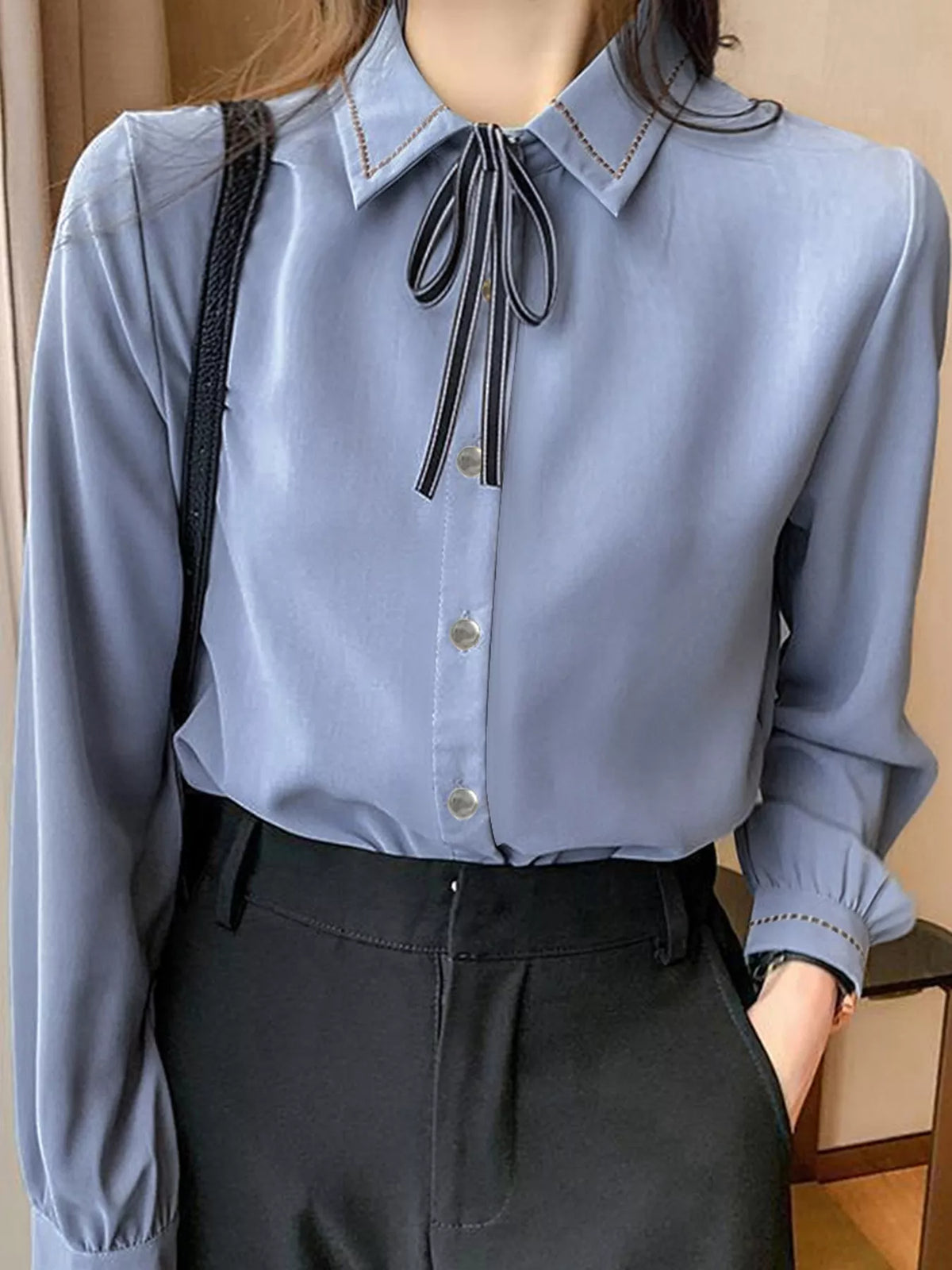 Bow Tie Long-Sleeve Shirt - Lilixa.store