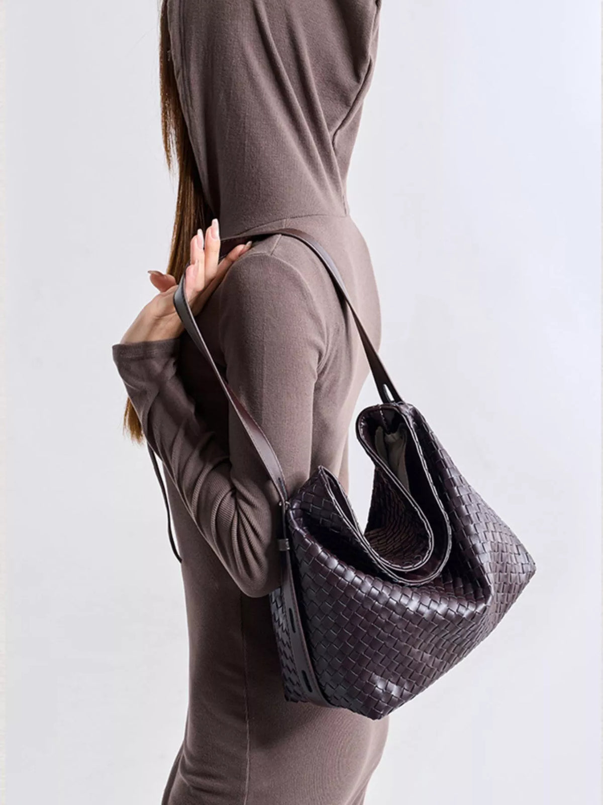 Woven Leather Hobo Shoulder Bag