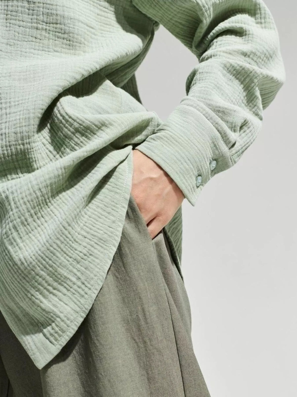 Textured Gauze Button-Down Shirt - Lilixa.store