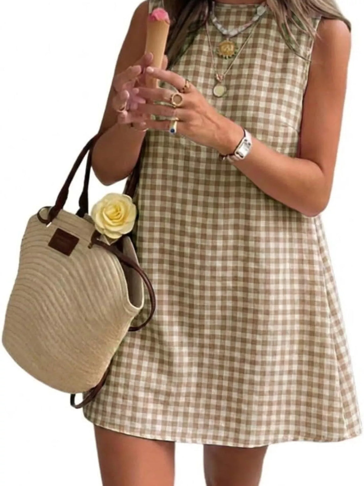Gingham Sleeveless A-Line Mini Dress