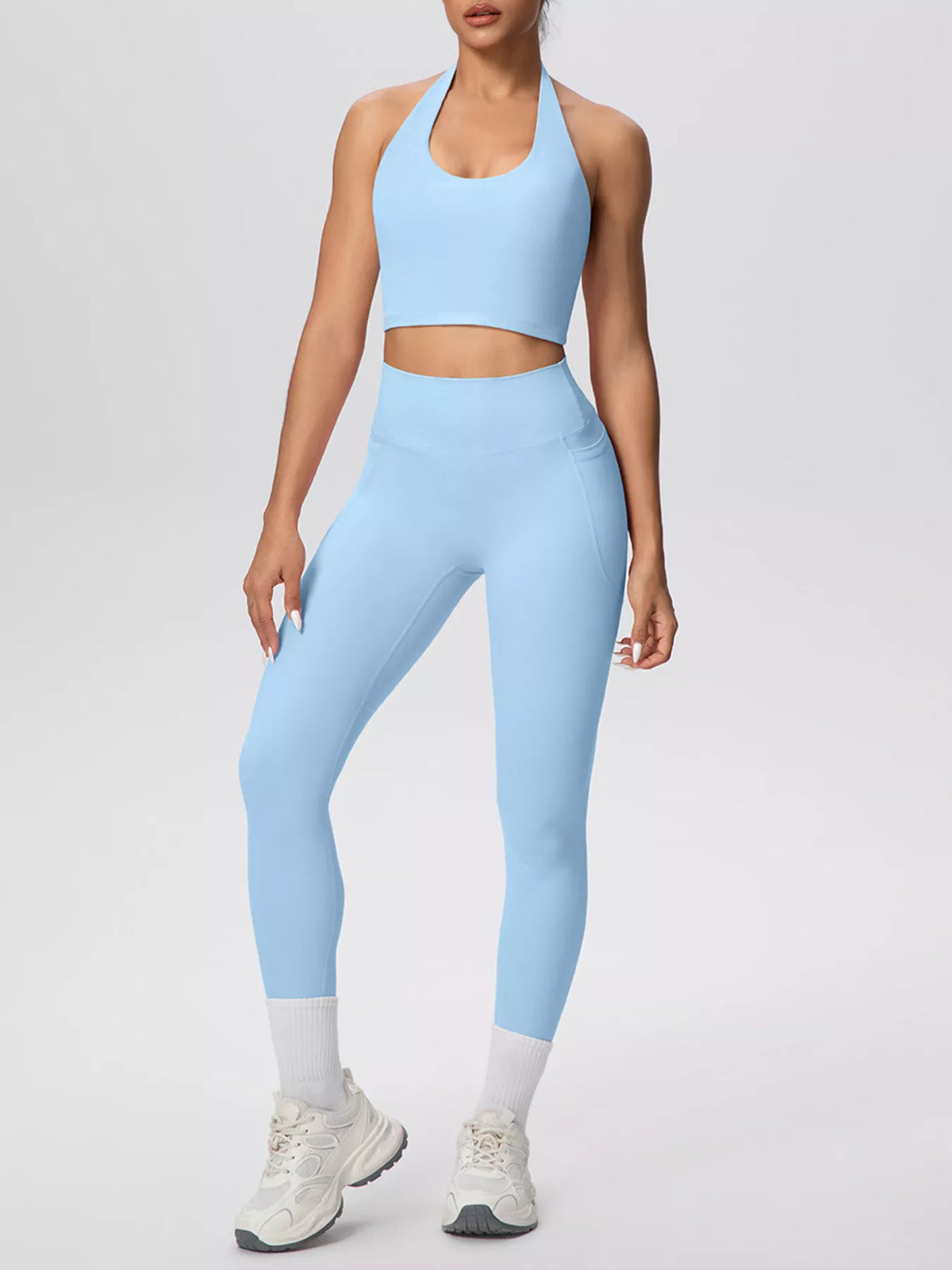 Halter Neck Crop Top and High-Waisted Leggings Active Set, view 20