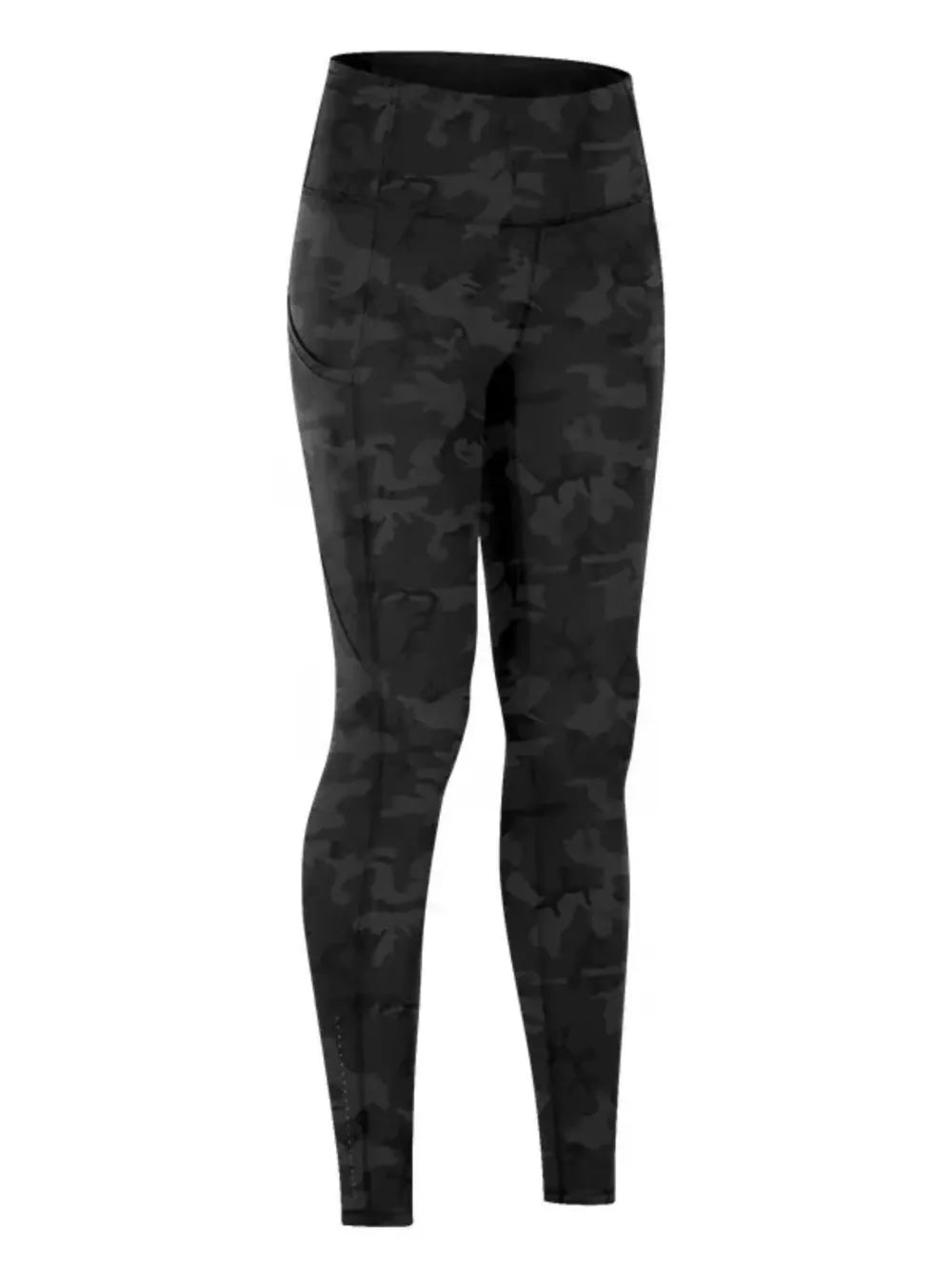 Wide Waistband Sports Leggings in Black Camouflage
