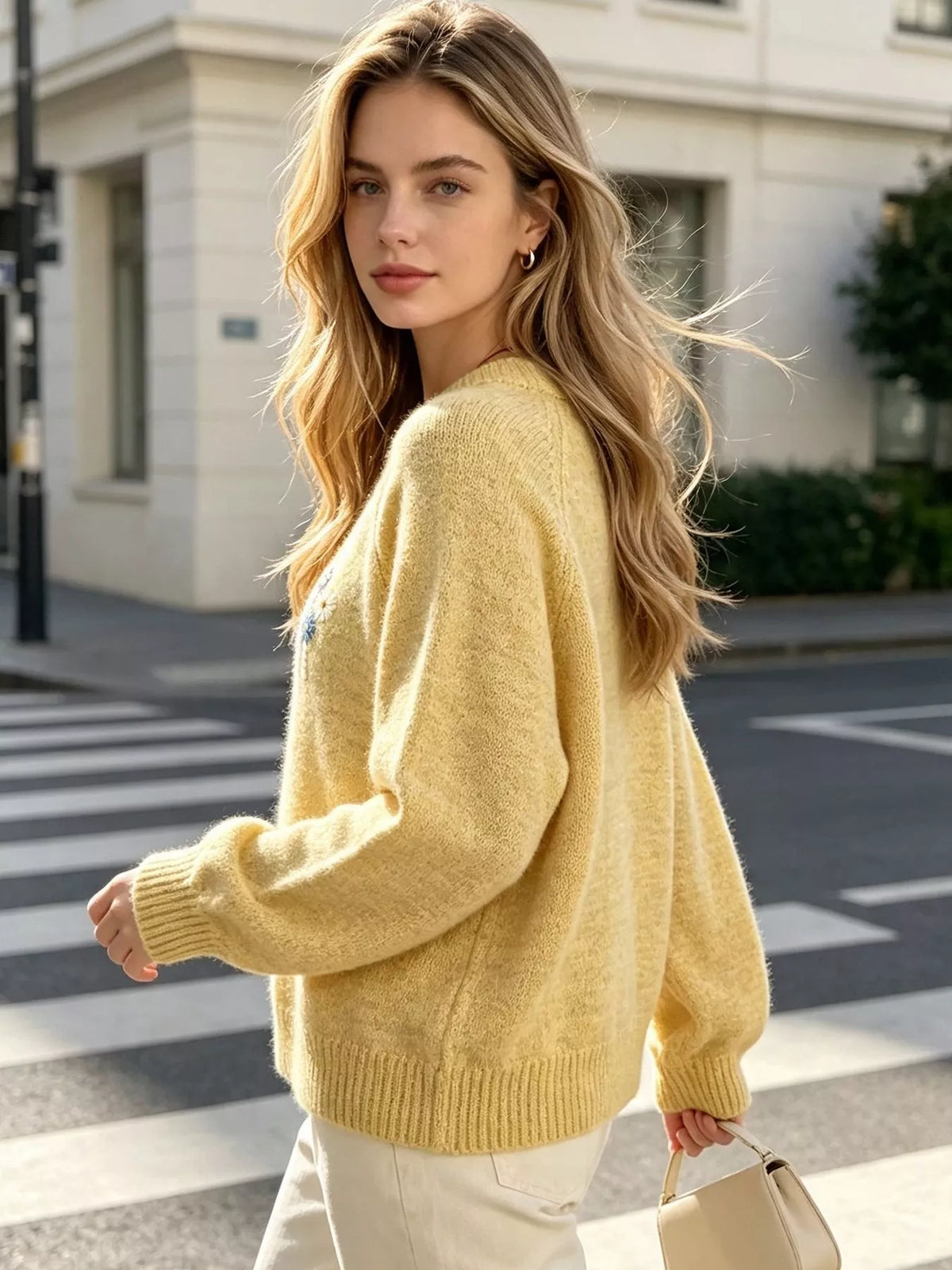 Floral Embroidered Round Neck Sweater, view 22