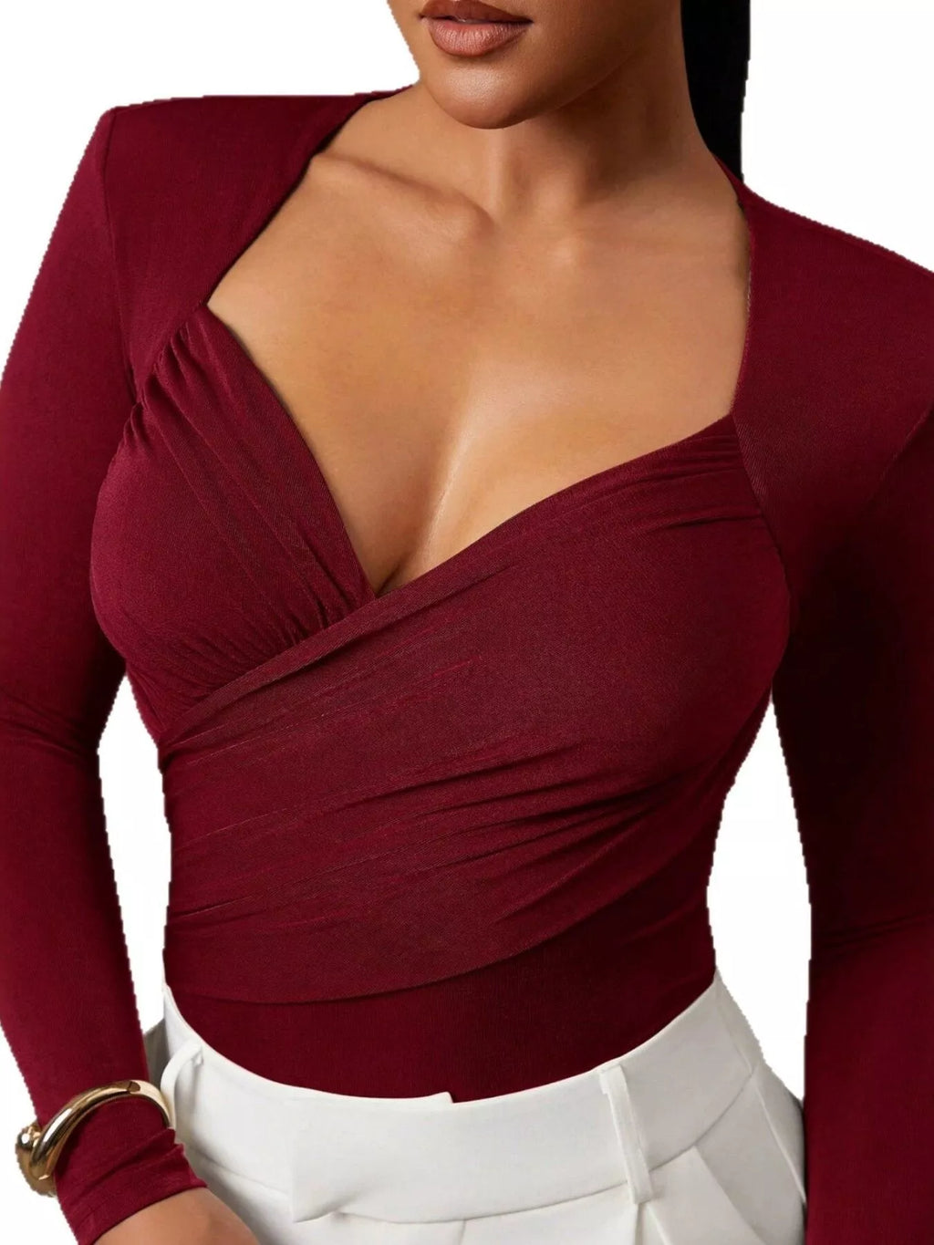 Ruched Surplice Long Sleeve Bodysuit - Lilixa.store