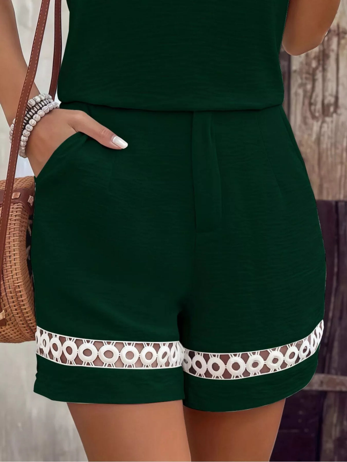 Lace Trim Short Sleeve Top and Shorts Set